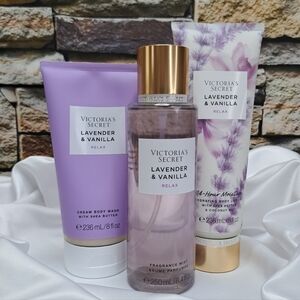VICTORIA'S SECRET 'RELAX' LAVENDER & VANILLA 3-PIECE BODY WASH,MIST & LOTION SET